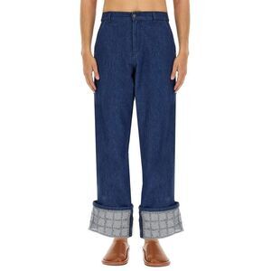 JW ANDERSON Men's Wide Leg Branded Cuff Denim Trousers Men BLUE Pants